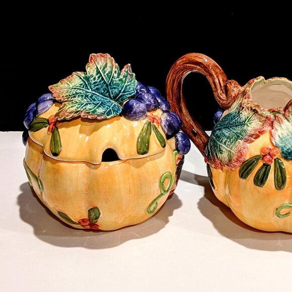 Fitz and Floyd Autumn Harvest Sugar Bowl and Creamer Set - 1993 - Picture 4 of 8